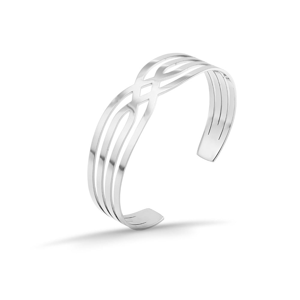 Gold Criss Cross Rhombus Cuff Bangle – Stainless Steel Elegance
