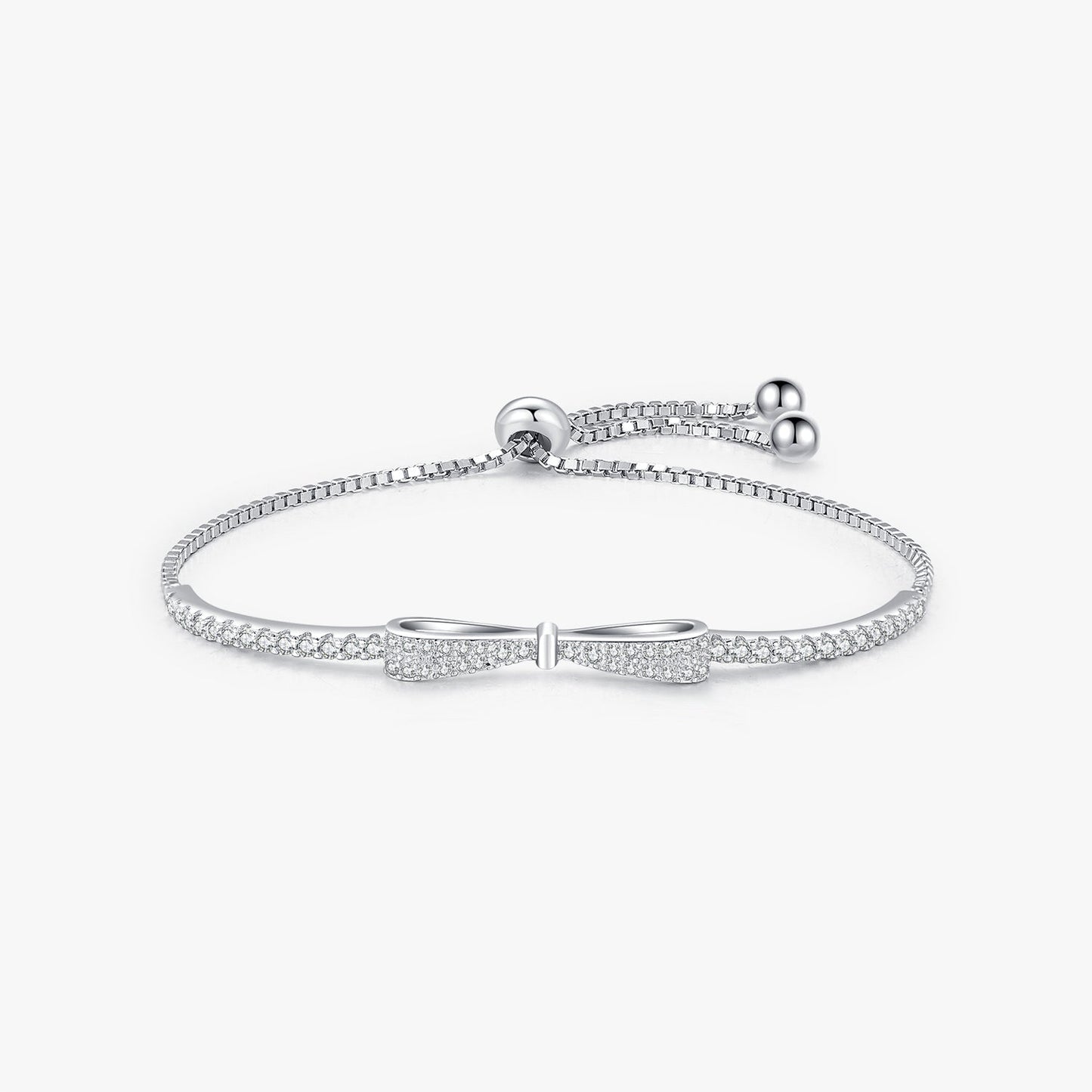 Sterling Silver Bow Knot Bracelet – IG Style, Rhodium Plated Sparkle