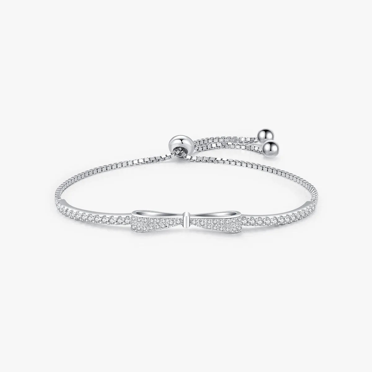 Sterling Silver Bow Knot Bracelet – IG Style, Rhodium Plated Sparkle