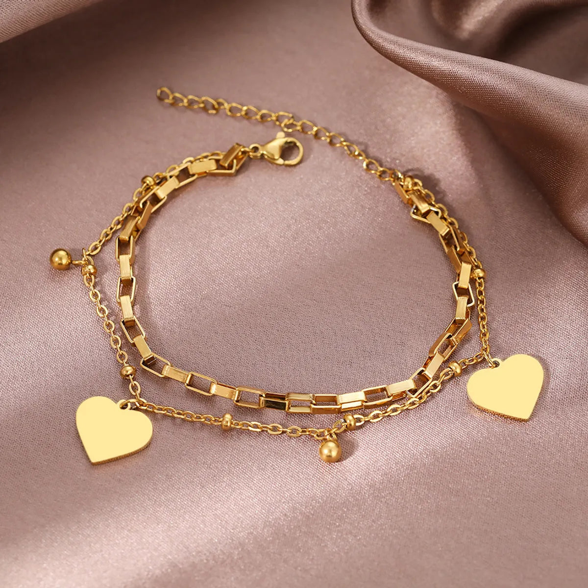 Sweet Layered Heart Charm Titanium Steel Bracelet – Dariya Jewelry
