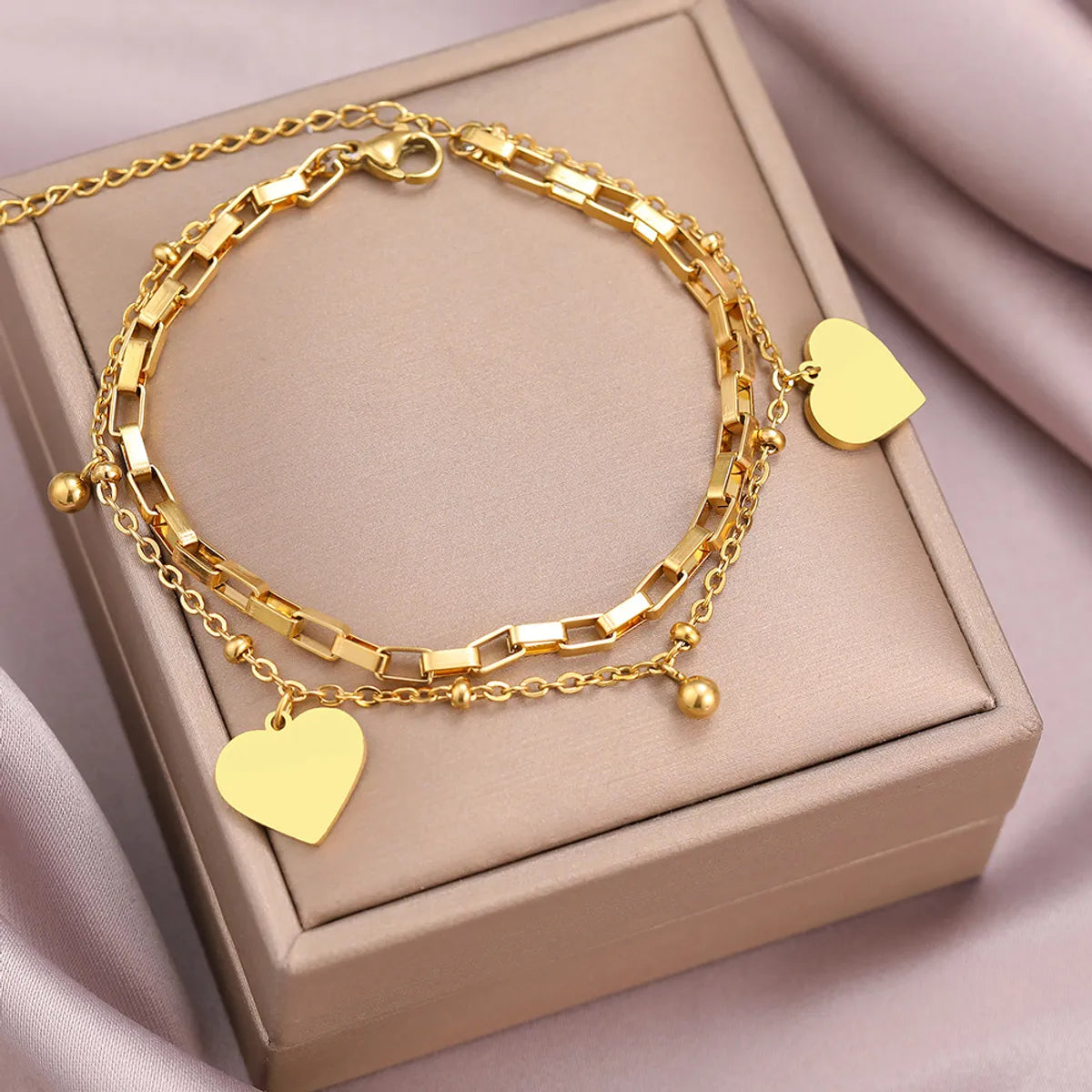 Sweet Layered Heart Charm Titanium Steel Bracelet – Dariya Jewelry