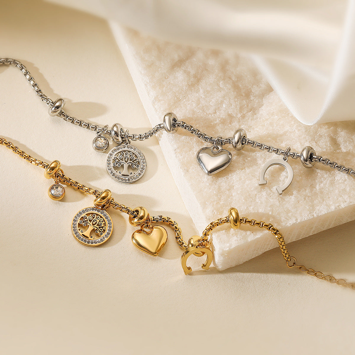 Chic Geometric Stainless Steel Charm Bracelets – Dariya Jewelry