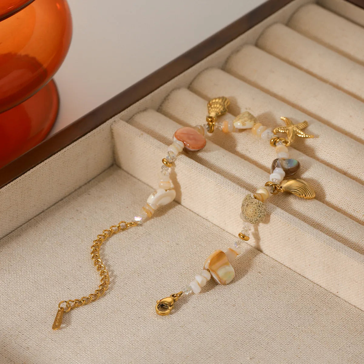 Shopify Product Title: Tropical Starfish & Shell Charm Bracelet – 18K Gold Plated Handmade