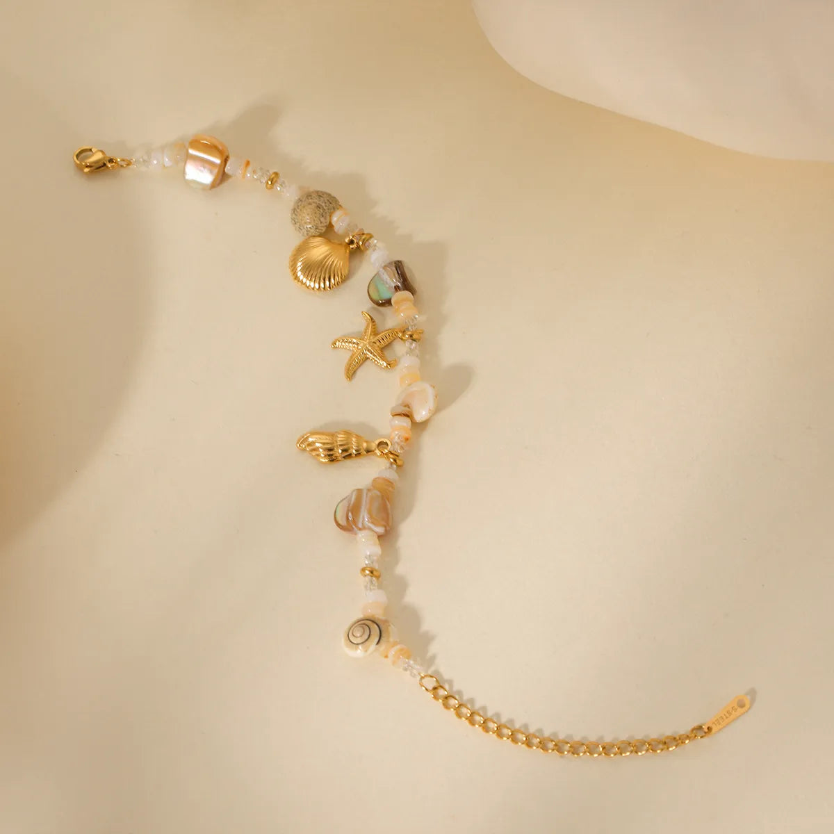 Shopify Product Title: Tropical Starfish & Shell Charm Bracelet – 18K Gold Plated Handmade