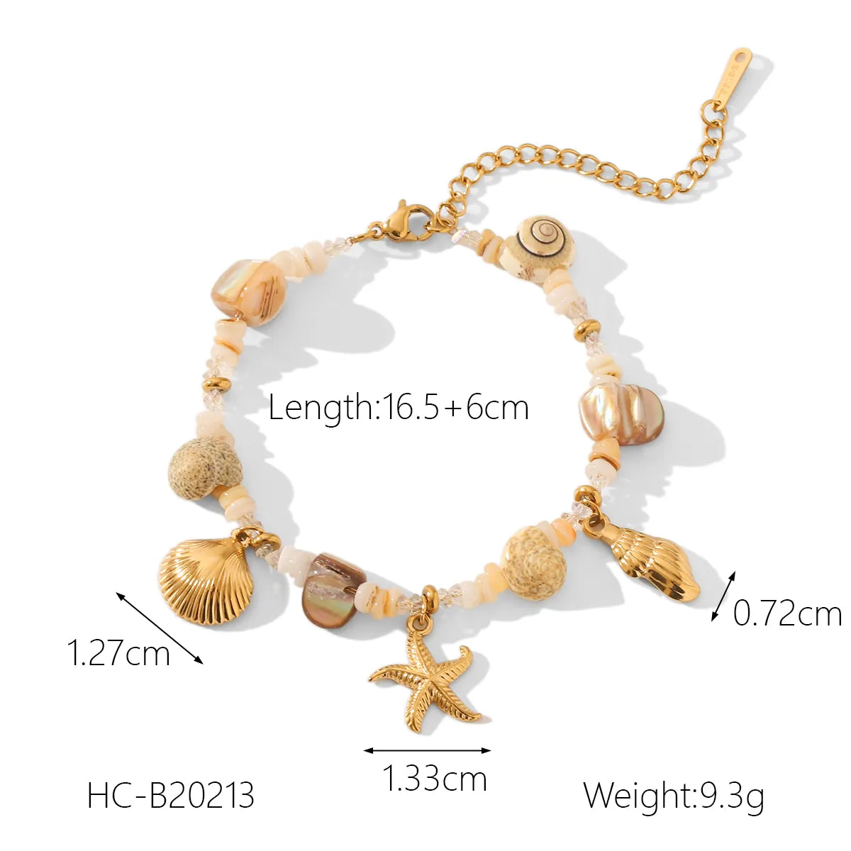 Shopify Product Title: Tropical Starfish & Shell Charm Bracelet – 18K Gold Plated Handmade