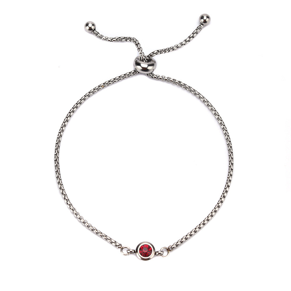 Mama Birthstone Bracelet – Simple Round Inlay, Titanium Steel Glow