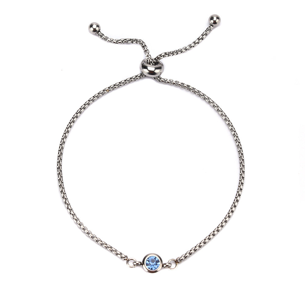 Mama Birthstone Bracelet – Simple Round Inlay, Titanium Steel Glow