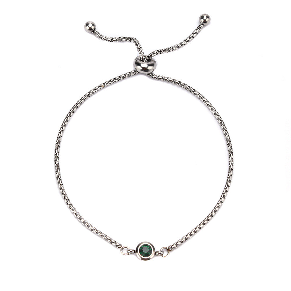 Mama Birthstone Bracelet – Simple Round Inlay, Titanium Steel Glow