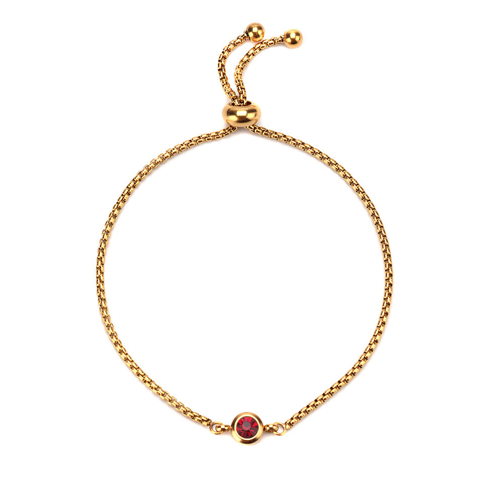 Mama Birthstone Bracelet – Simple Round Inlay, Titanium Steel Glow