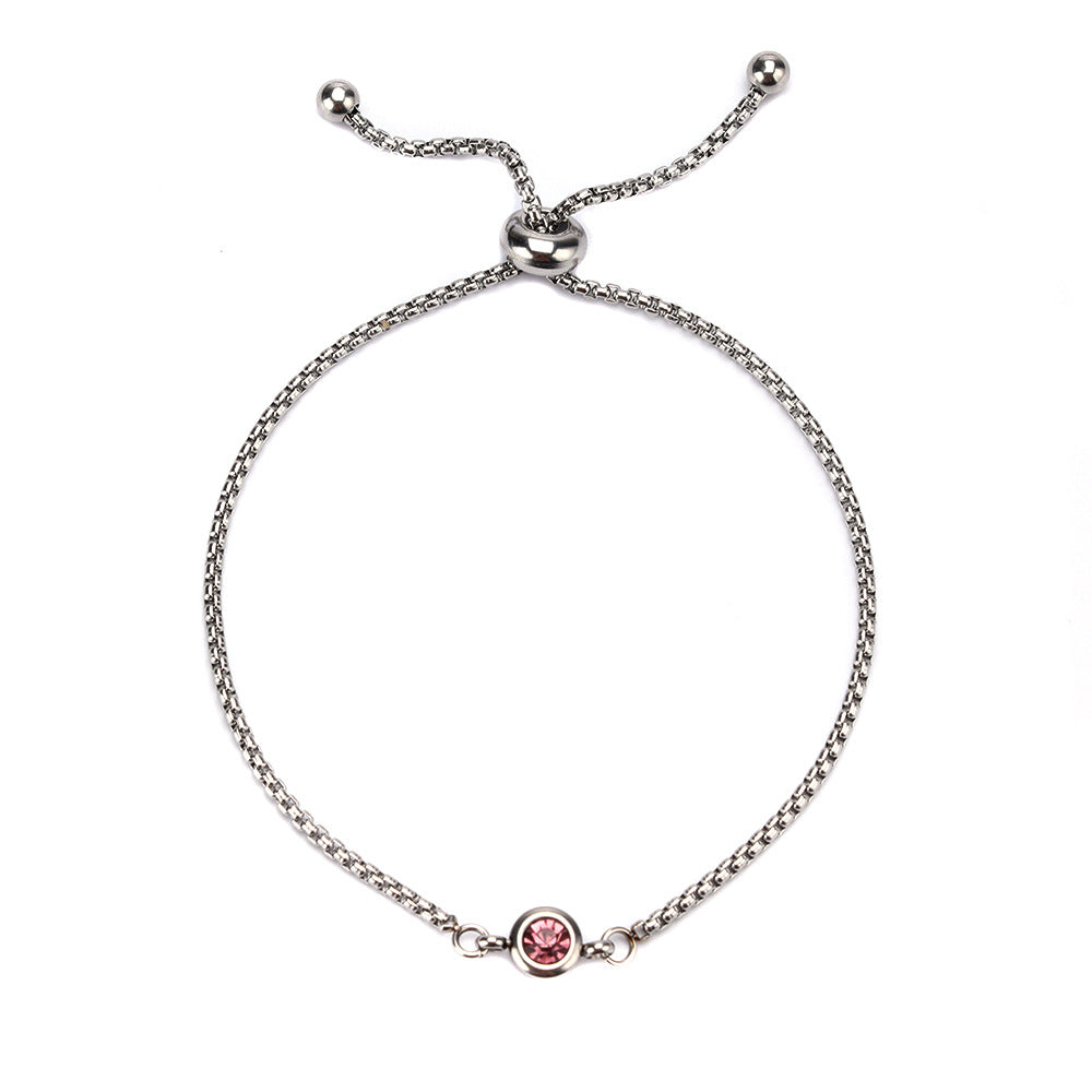 Mama Birthstone Bracelet – Simple Round Inlay, Titanium Steel Glow