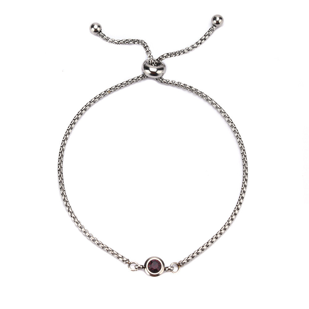 Mama Birthstone Bracelet – Simple Round Inlay, Titanium Steel Glow