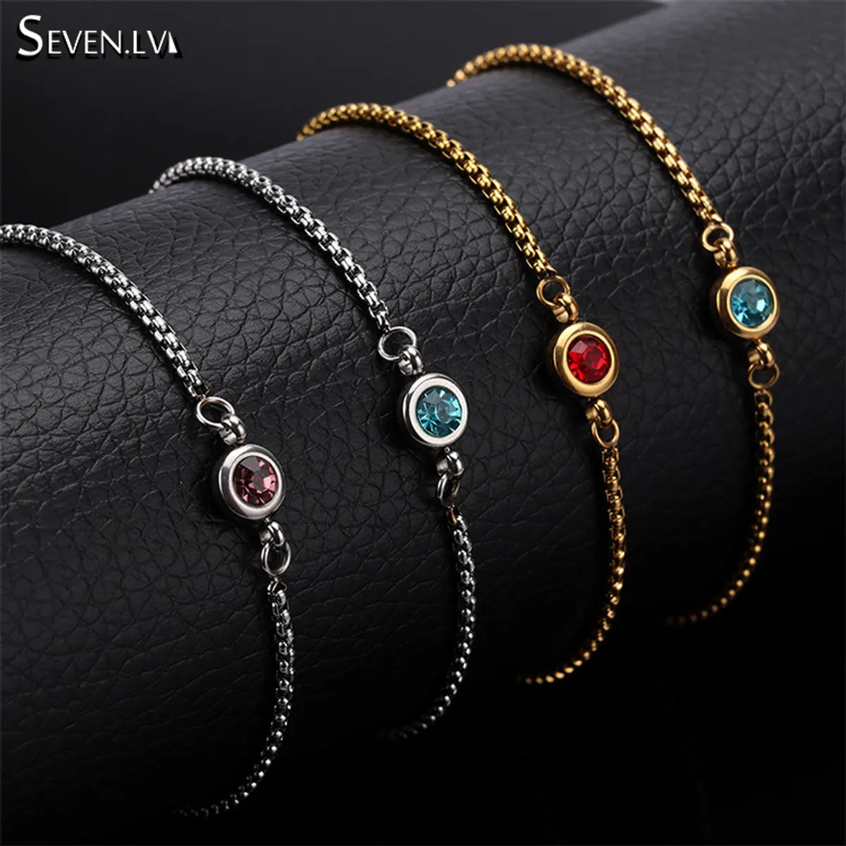 Mama Birthstone Bracelet – Simple Round Inlay, Titanium Steel Glow