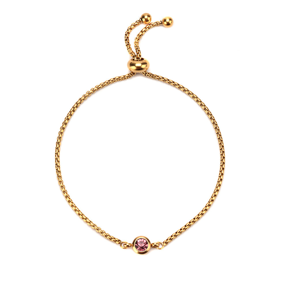 Mama Birthstone Bracelet – Simple Round Inlay, Titanium Steel Glow