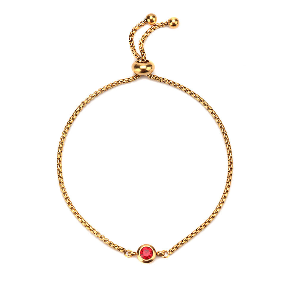 Mama Birthstone Bracelet – Simple Round Inlay, Titanium Steel Glow