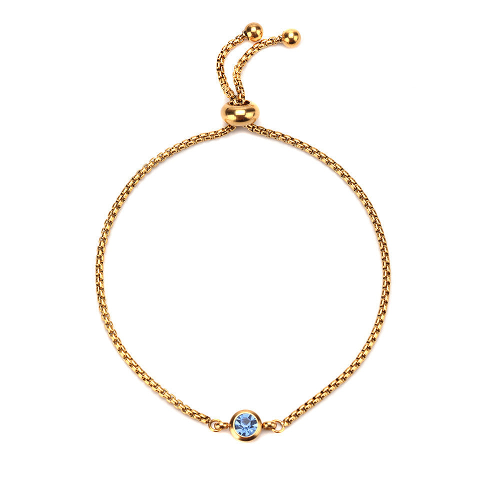 Mama Birthstone Bracelet – Simple Round Inlay, Titanium Steel Glow