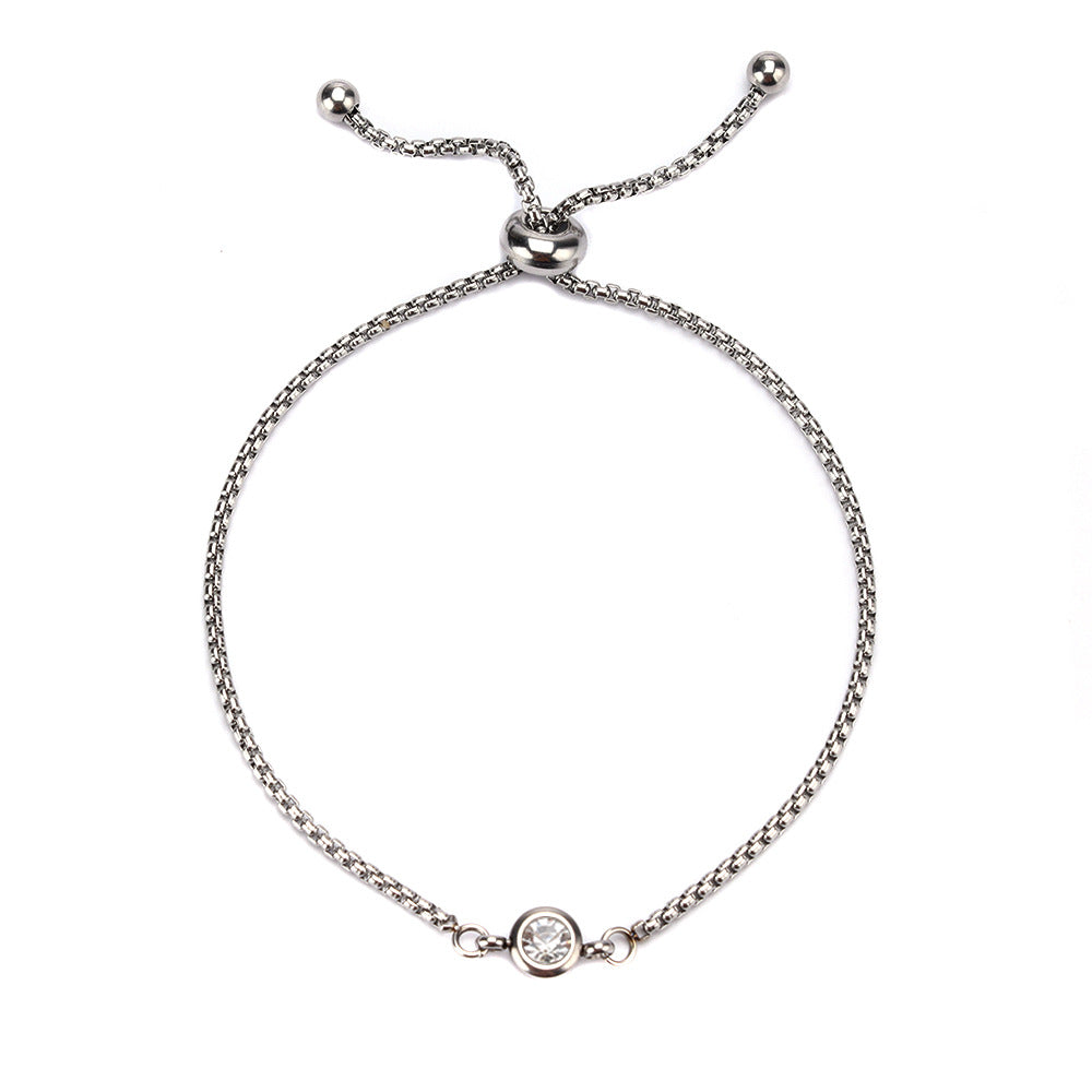 Mama Birthstone Bracelet – Simple Round Inlay, Titanium Steel Glow
