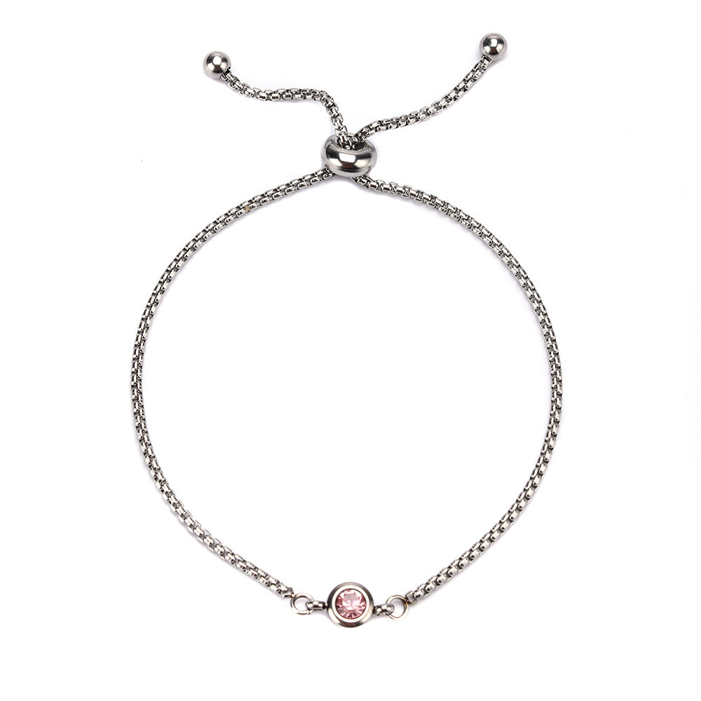 Mama Birthstone Bracelet – Simple Round Inlay, Titanium Steel Glow