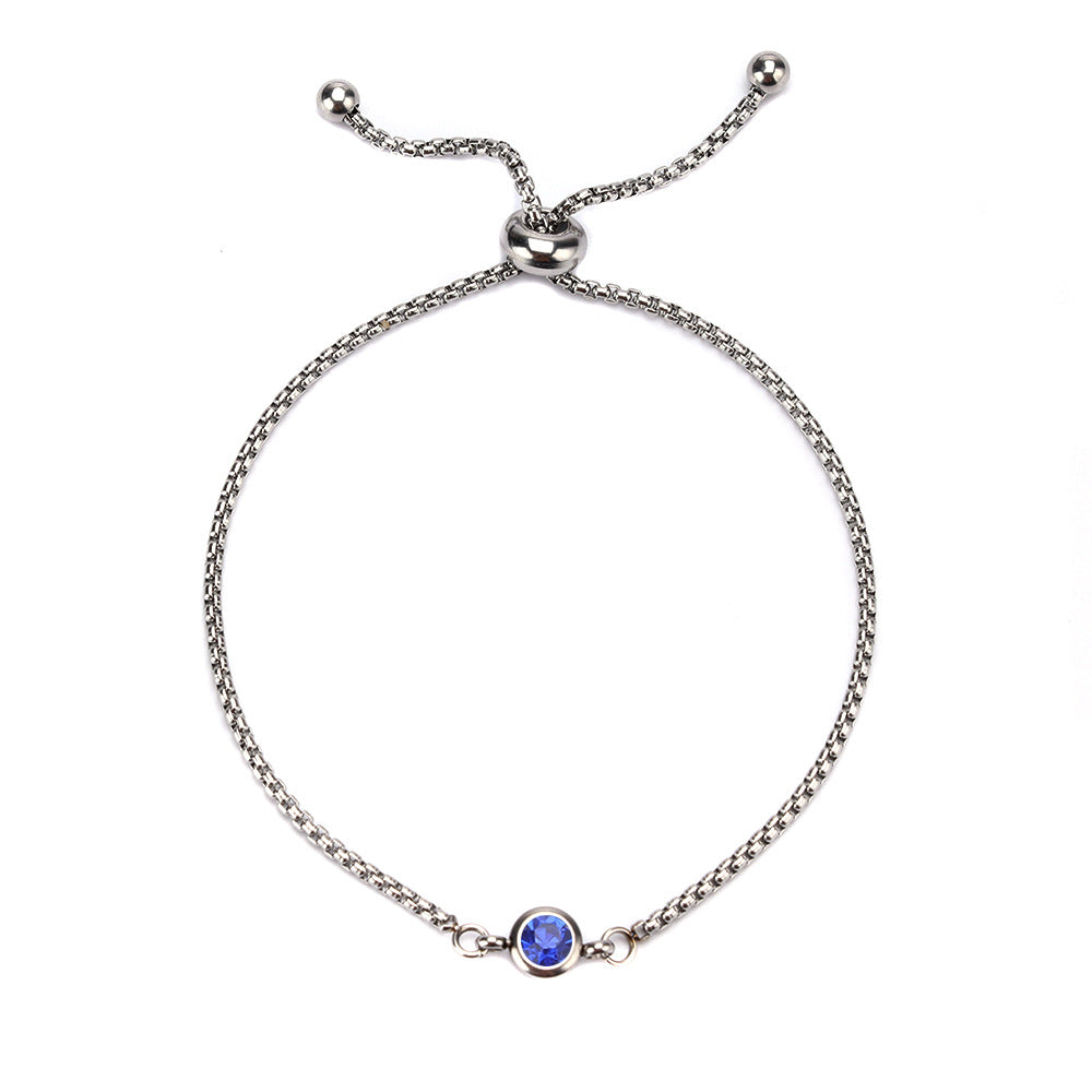 Mama Birthstone Bracelet – Simple Round Inlay, Titanium Steel Glow
