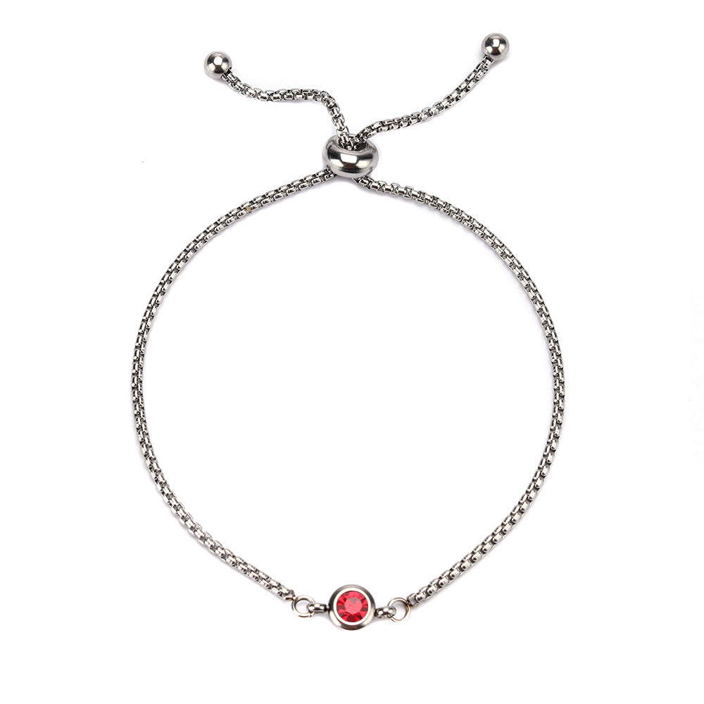 Mama Birthstone Bracelet – Simple Round Inlay, Titanium Steel Glow