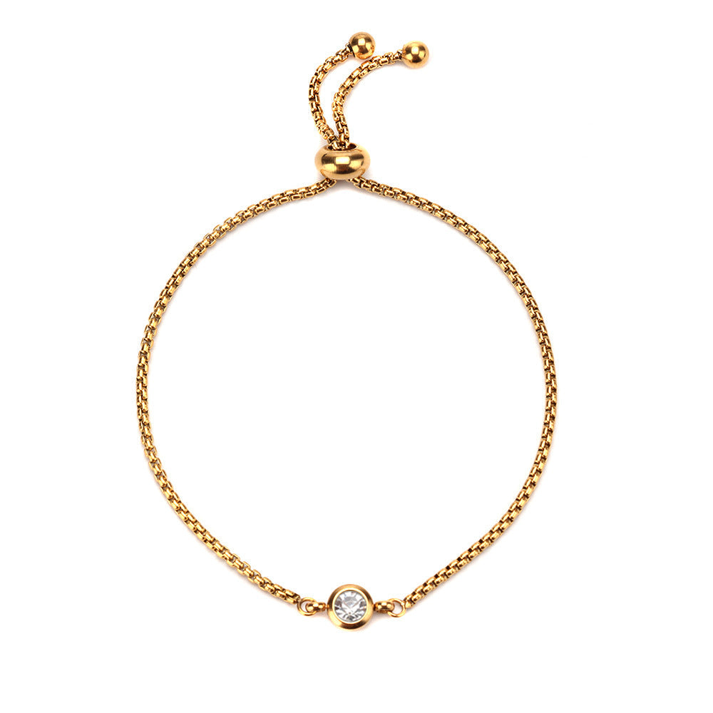 Mama Birthstone Bracelet – Simple Round Inlay, Titanium Steel Glow