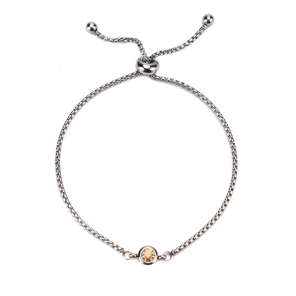 Mama Birthstone Bracelet – Simple Round Inlay, Titanium Steel Glow