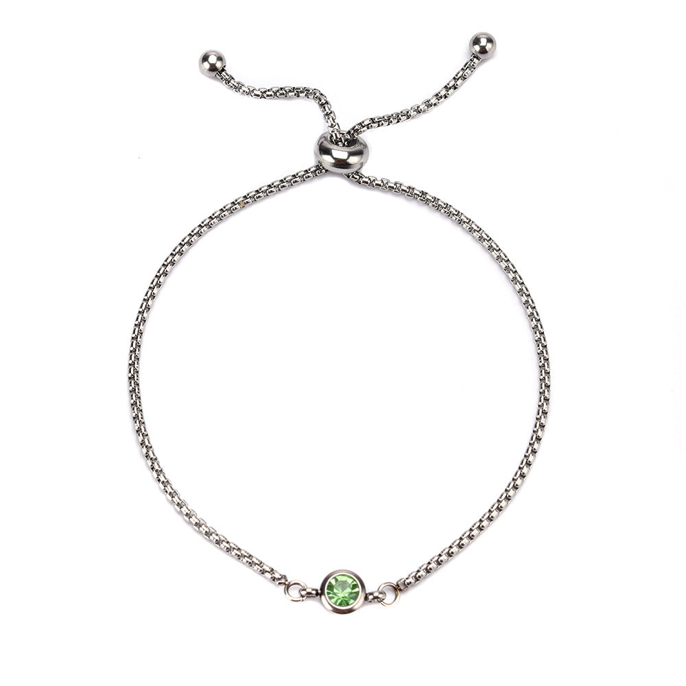 Mama Birthstone Bracelet – Simple Round Inlay, Titanium Steel Glow