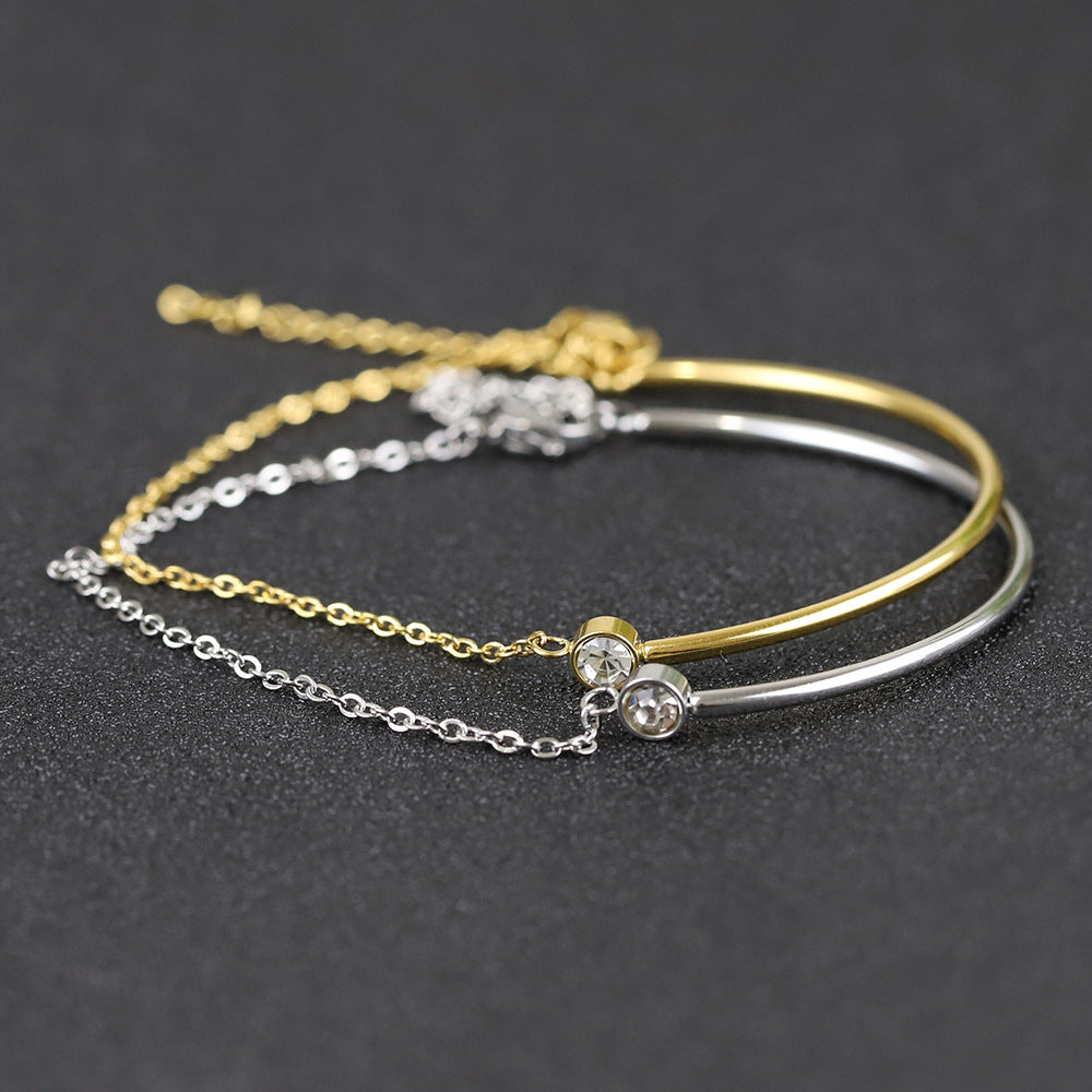 Elegant Round Zircon Titanium Steel Bracelets – Adjustable & Lightweight