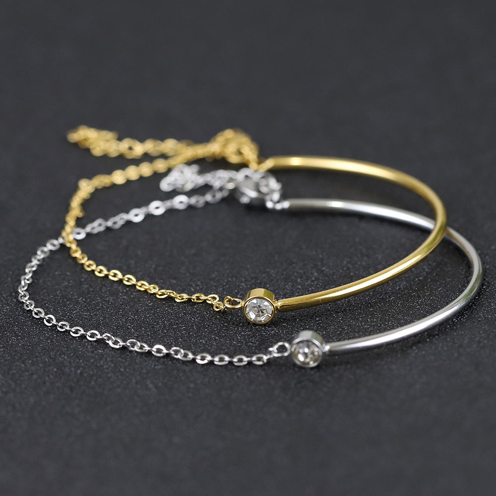 Elegant Round Zircon Titanium Steel Bracelets – Adjustable & Lightweight