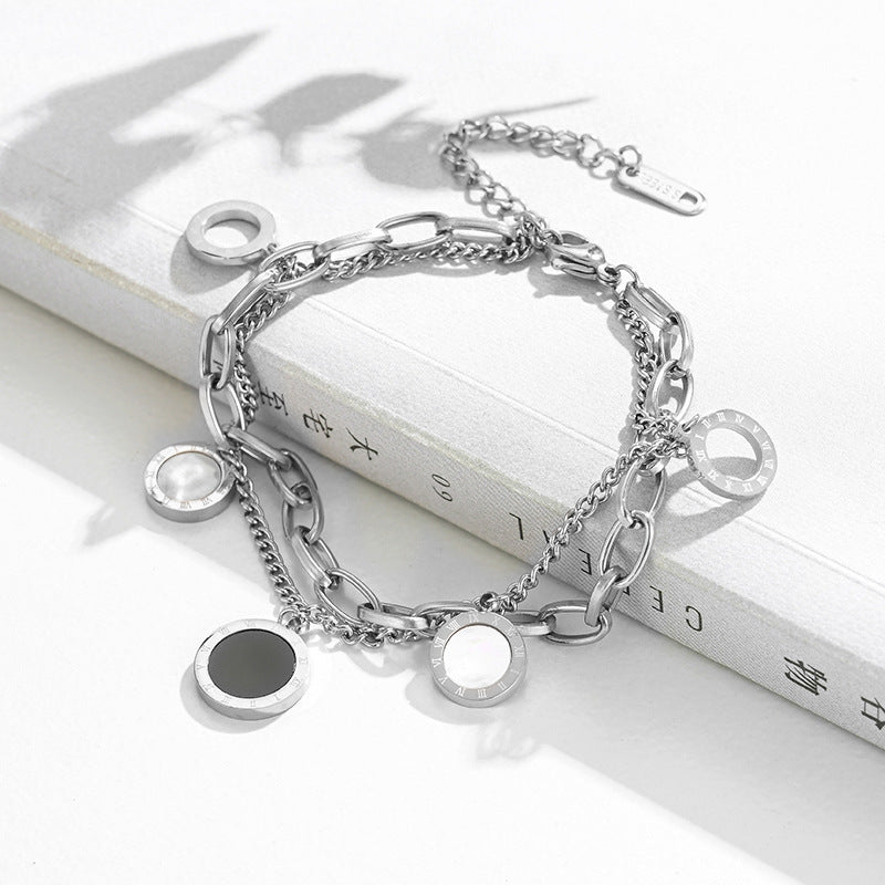 Trendy Titanium Steel Shell Charm Bracelet – Double Chain Design | Dariya Jewelry