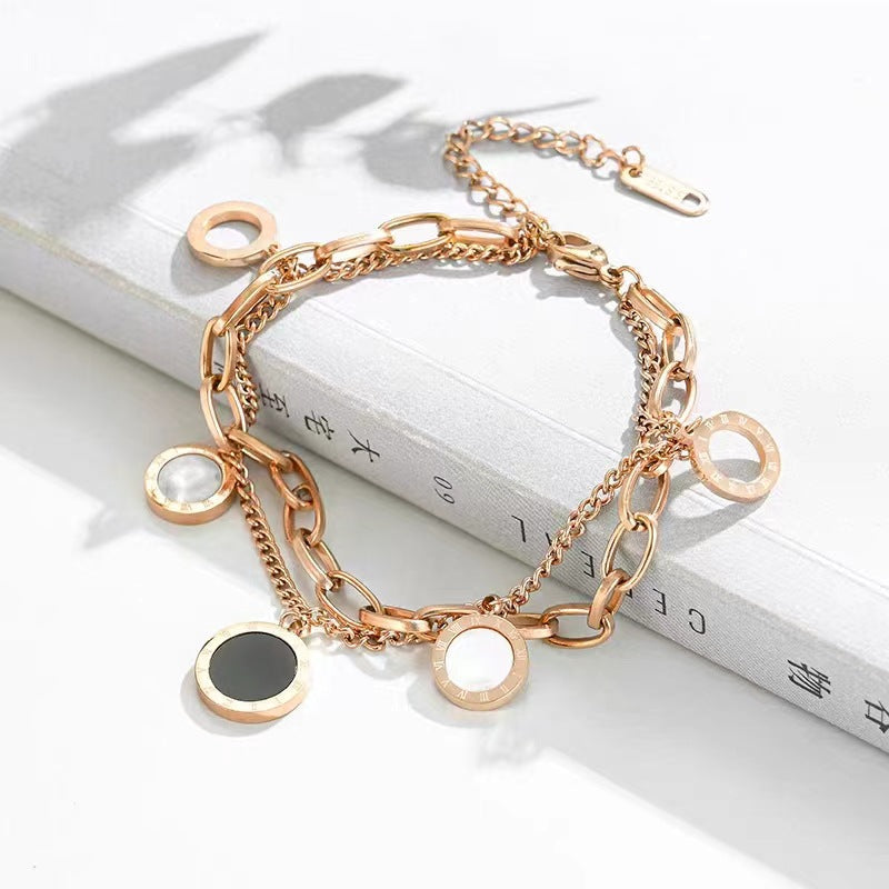 Trendy Titanium Steel Shell Charm Bracelet – Double Chain Design | Dariya Jewelry