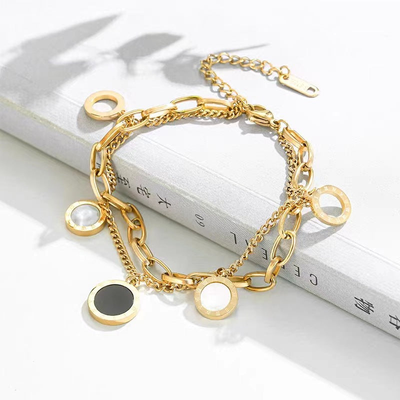 Trendy Titanium Steel Shell Charm Bracelet – Double Chain Design | Dariya Jewelry