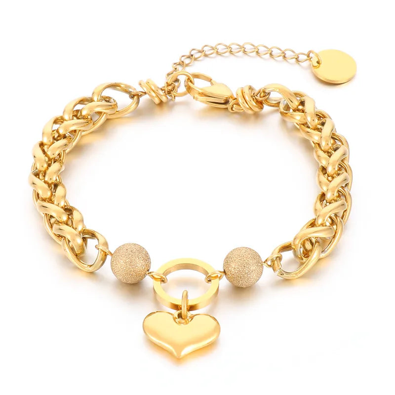 18K Gold Plated Heart Charm Bracelet | Titanium Steel