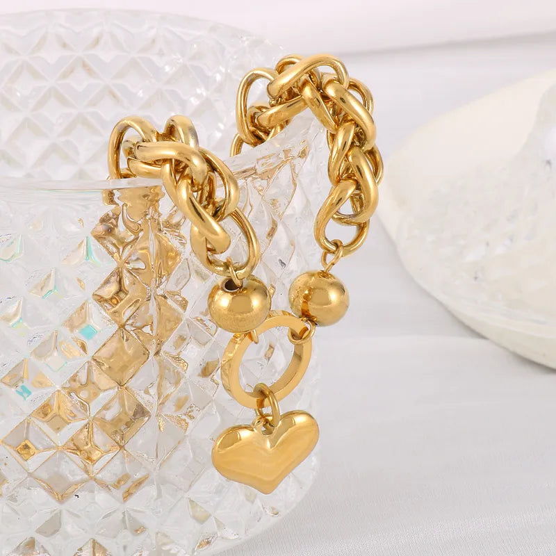 18K Gold Plated Heart Charm Bracelet | Titanium Steel