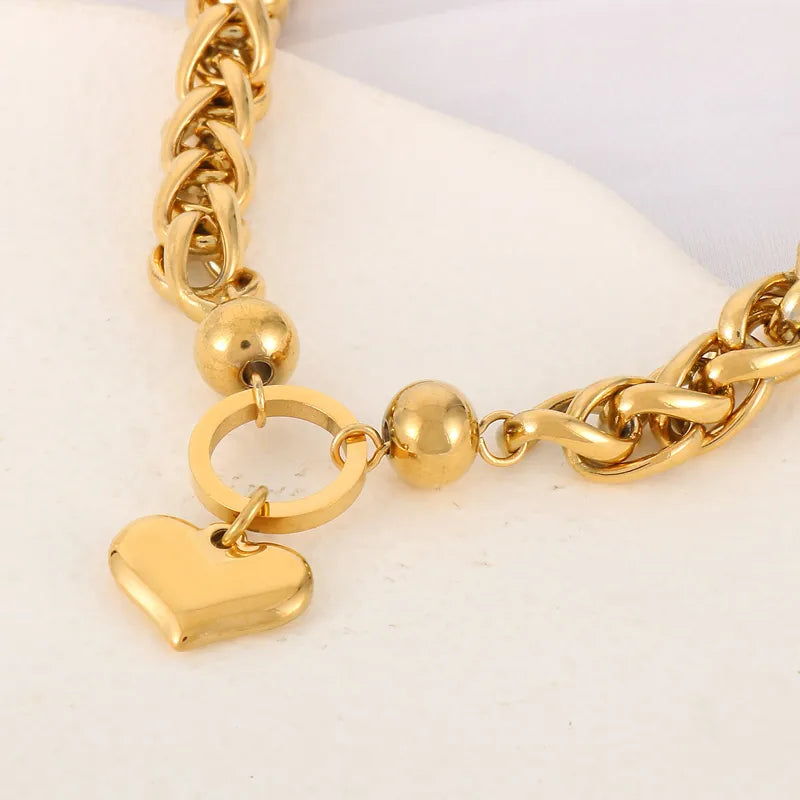 18K Gold Plated Heart Charm Bracelet | Titanium Steel