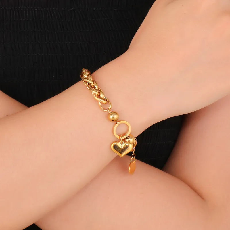 18K Gold Plated Heart Charm Bracelet | Titanium Steel