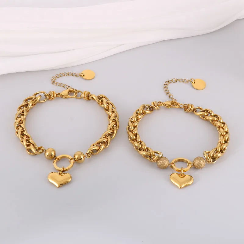 18K Gold Plated Heart Charm Bracelet | Titanium Steel