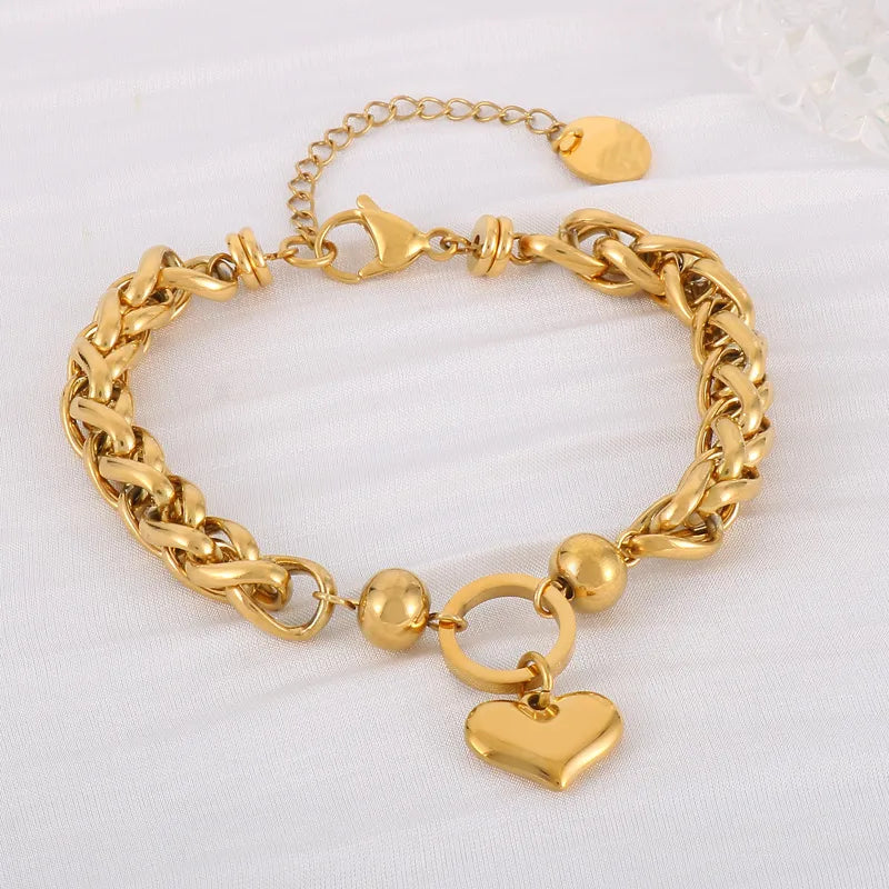 18K Gold Plated Heart Charm Bracelet | Titanium Steel