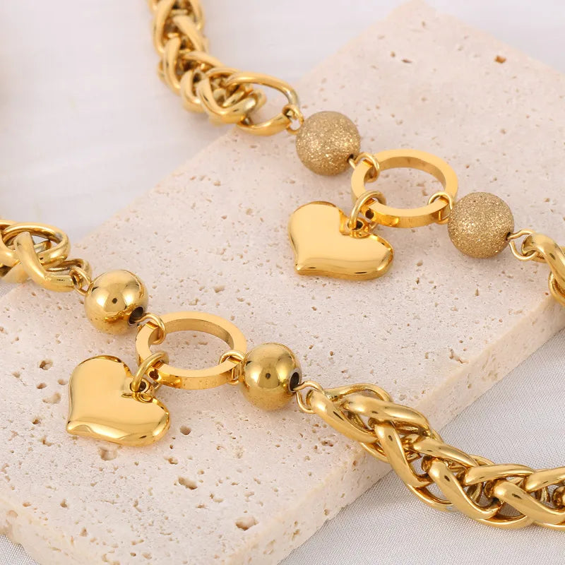 18K Gold Plated Heart Charm Bracelet | Titanium Steel