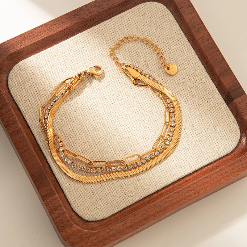 Simple Style Classic 304 Stainless Steel 14K Gold Plated Zircon Bracelet for Women