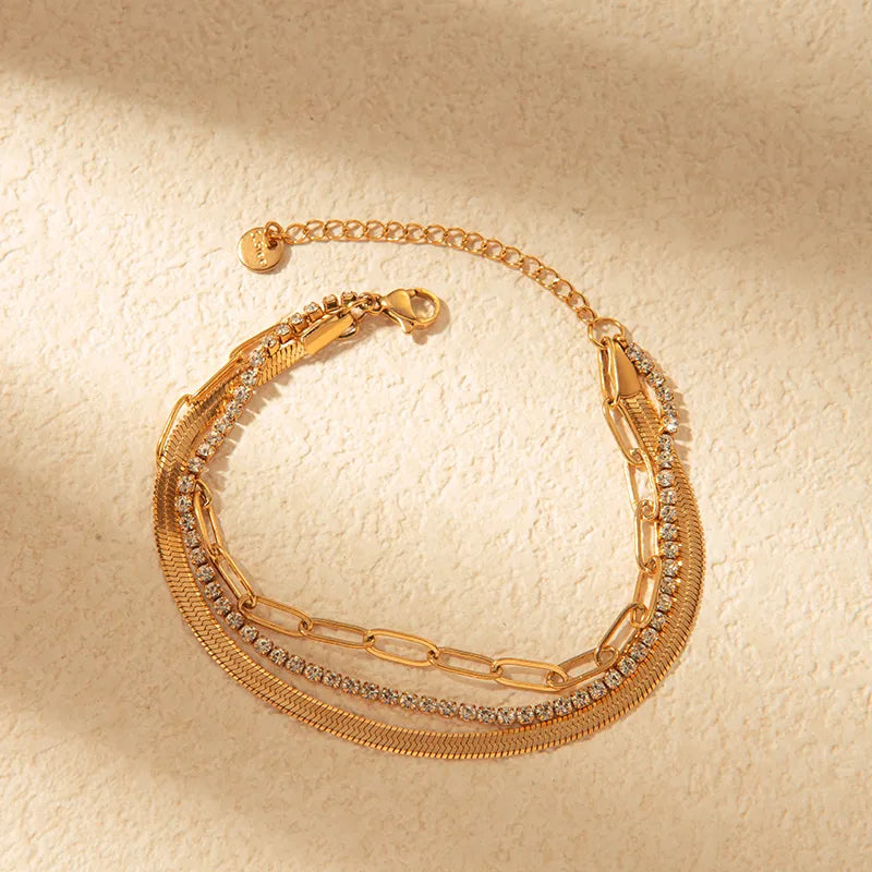 Simple Style Classic 304 Stainless Steel 14K Gold Plated Zircon Bracelet for Women