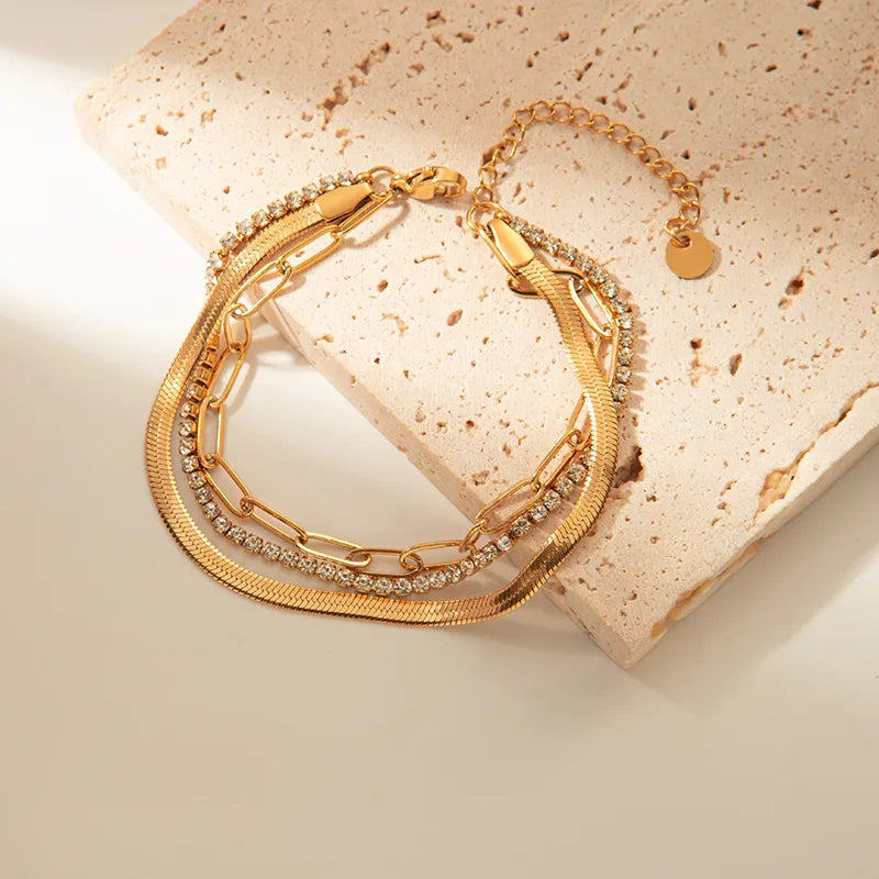 Simple Style Classic 304 Stainless Steel 14K Gold Plated Zircon Bracelet for Women