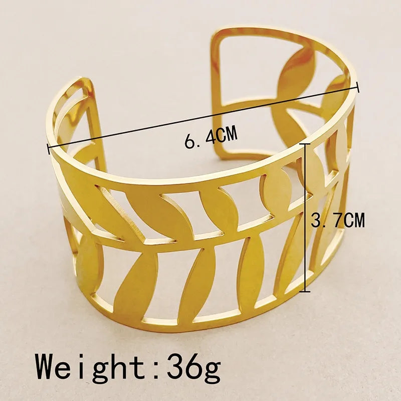 Bold Leaf Cutout Cuff – 14K Gold Plated Stainless Steel Bangle | Dariya Jewelry