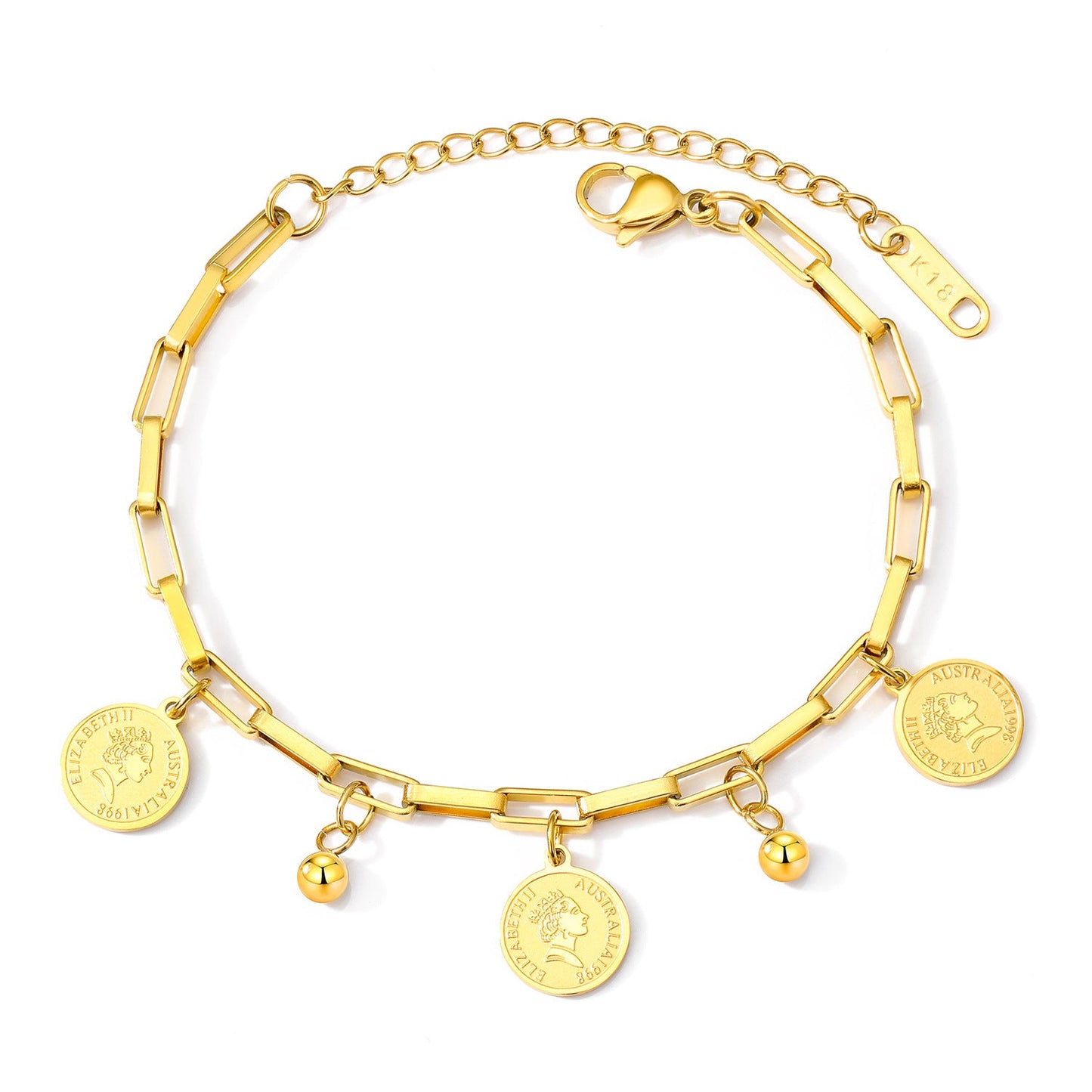Bold Geometric 18K Gold Plated Charm Bracelet – Titanium Steel Style