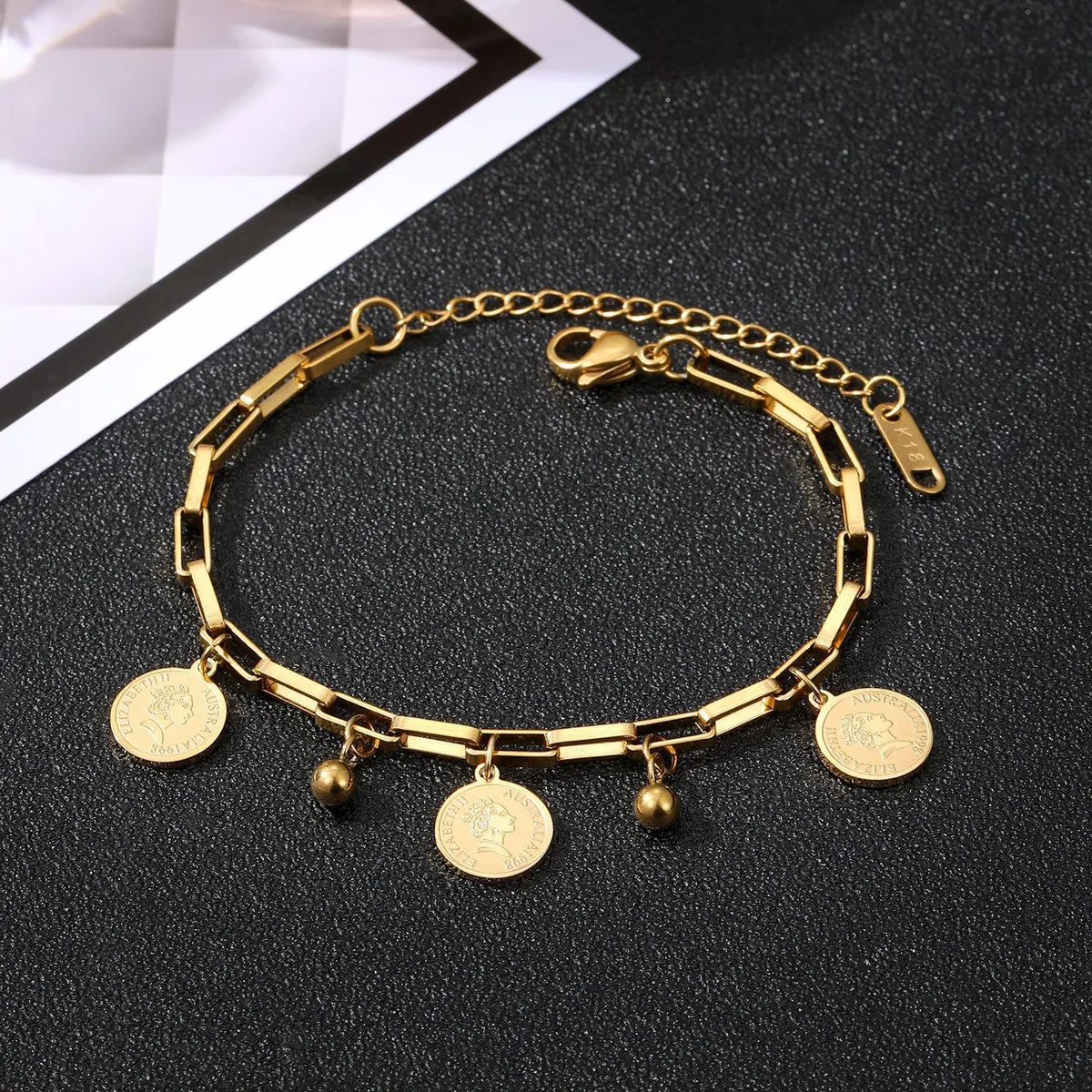 Bold Geometric 18K Gold Plated Charm Bracelet – Titanium Steel Style