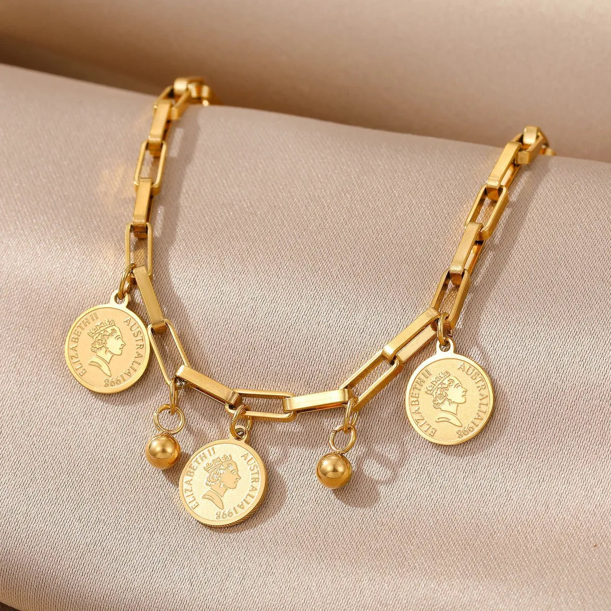 Bold Geometric 18K Gold Plated Charm Bracelet – Titanium Steel Style
