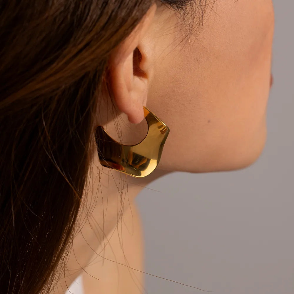 Sculptural 18K Gold Plated Stainless Steel Earrings – Modern Minimalist | Dariya Jewelry