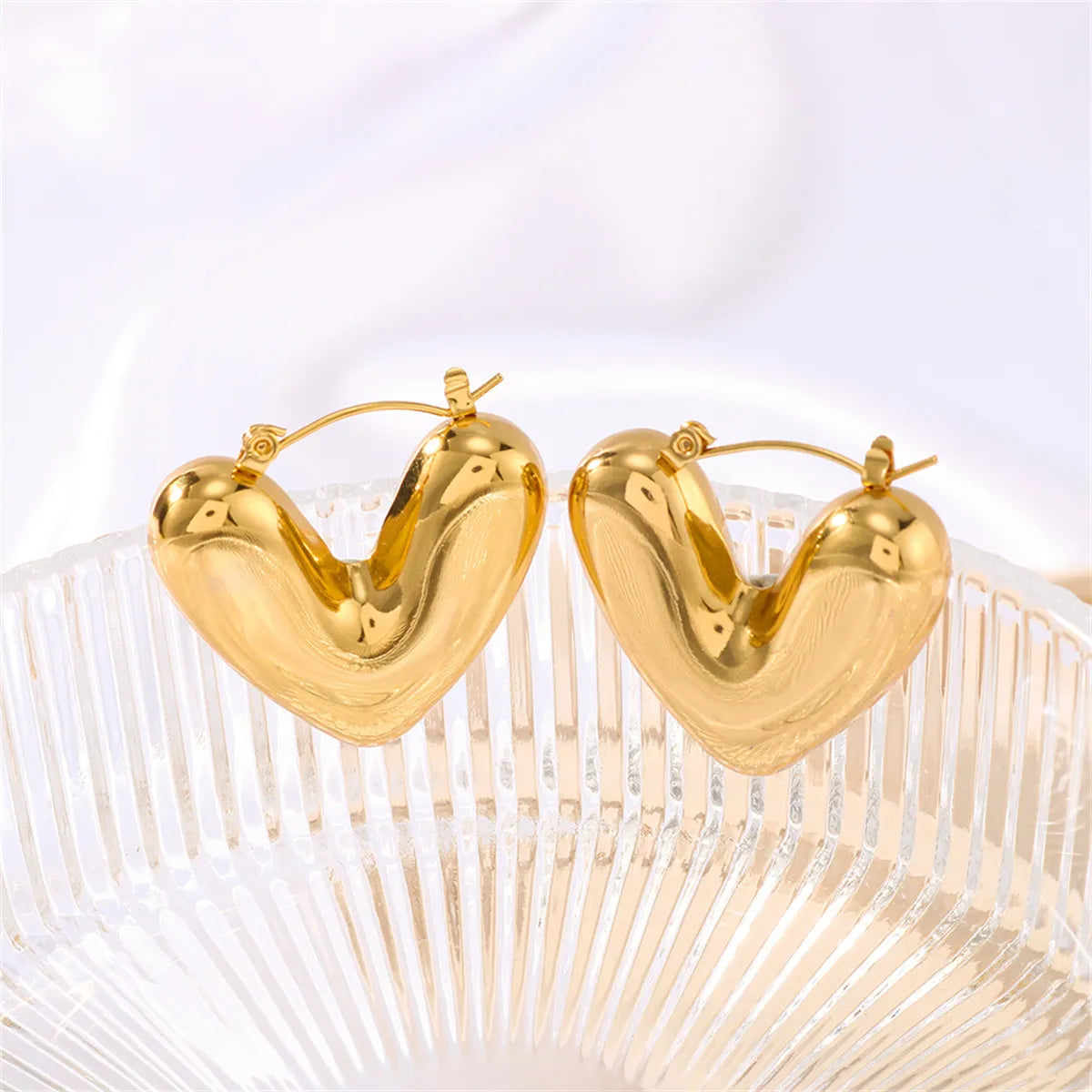 Puffy Heart Hoop Earrings – 18K Gold Plated Stainless Steel | Dariya Jewelry