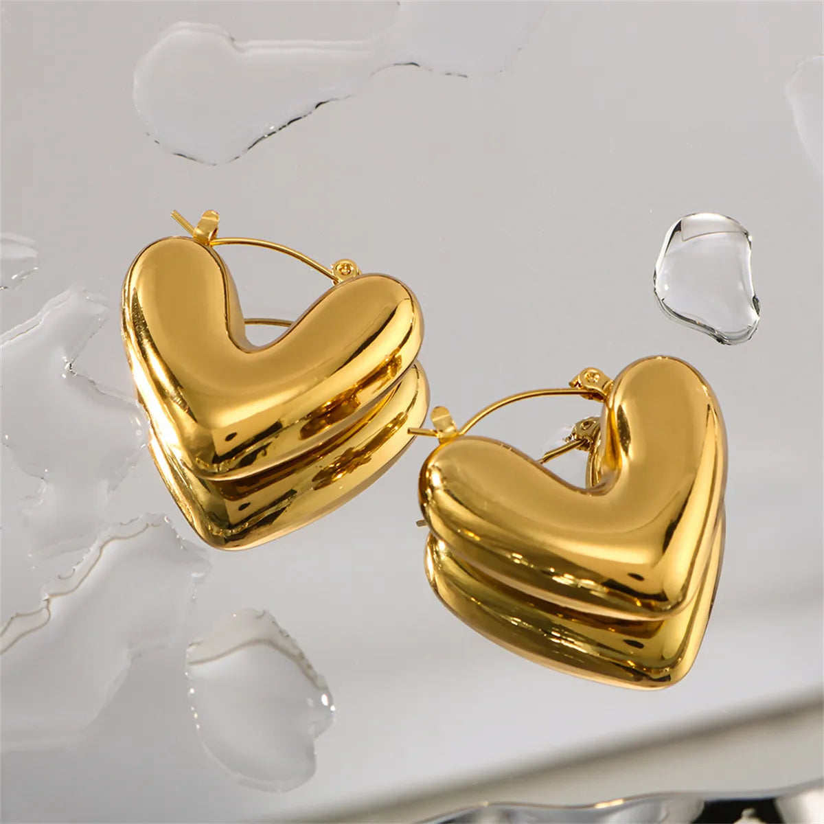 Puffy Heart Hoop Earrings – 18K Gold Plated Stainless Steel | Dariya Jewelry