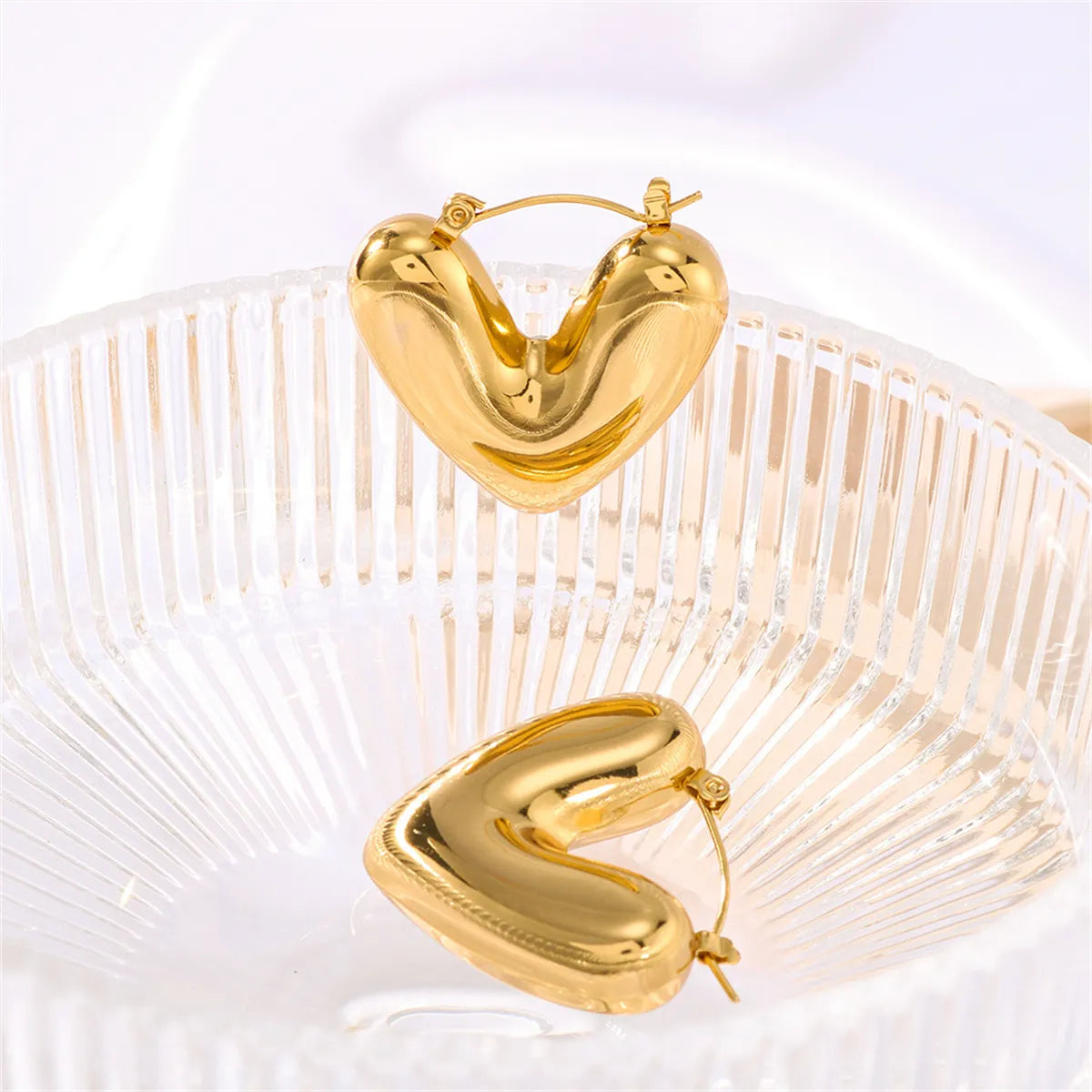 Puffy Heart Hoop Earrings – 18K Gold Plated Stainless Steel | Dariya Jewelry