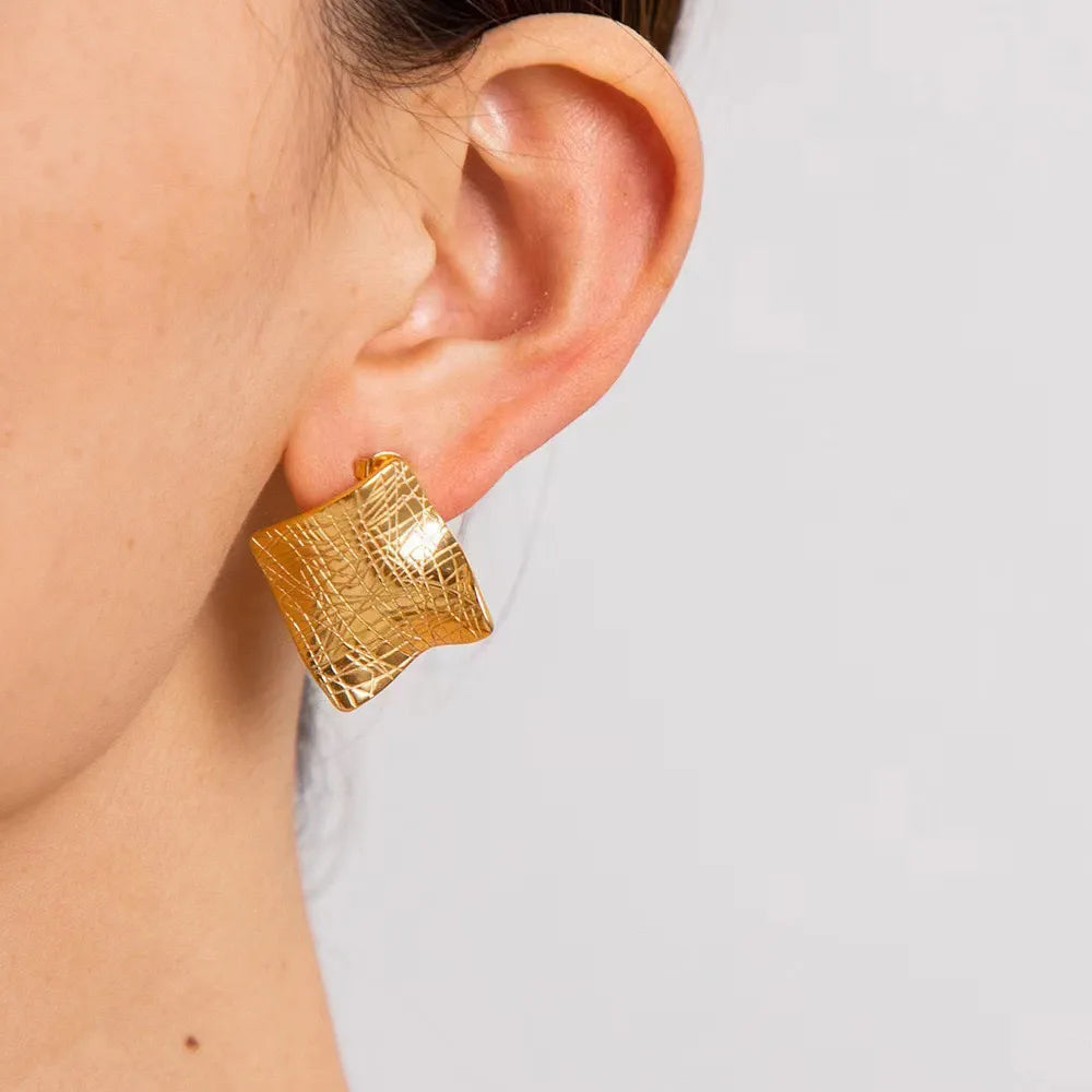 18K Gold Plated Stainless Steel Ear Stud Set – Bold Modern Designs | Dariya Jewelry